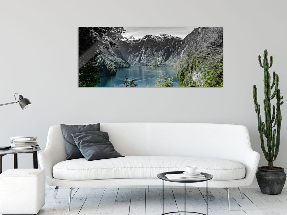 Blick auf den Königssee, Glasbild Panorama