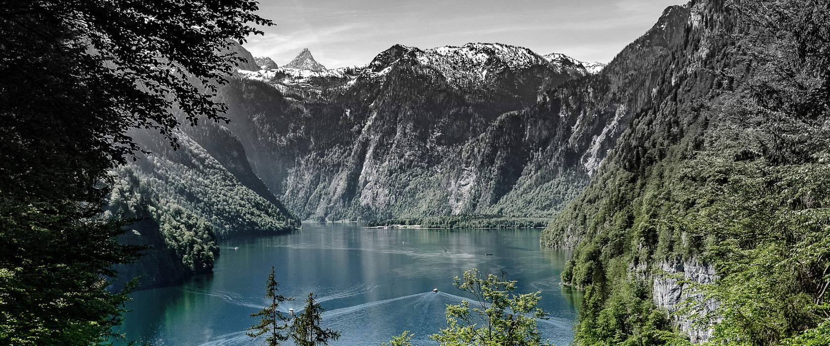 Blick auf den Königssee, Glasbild Panorama