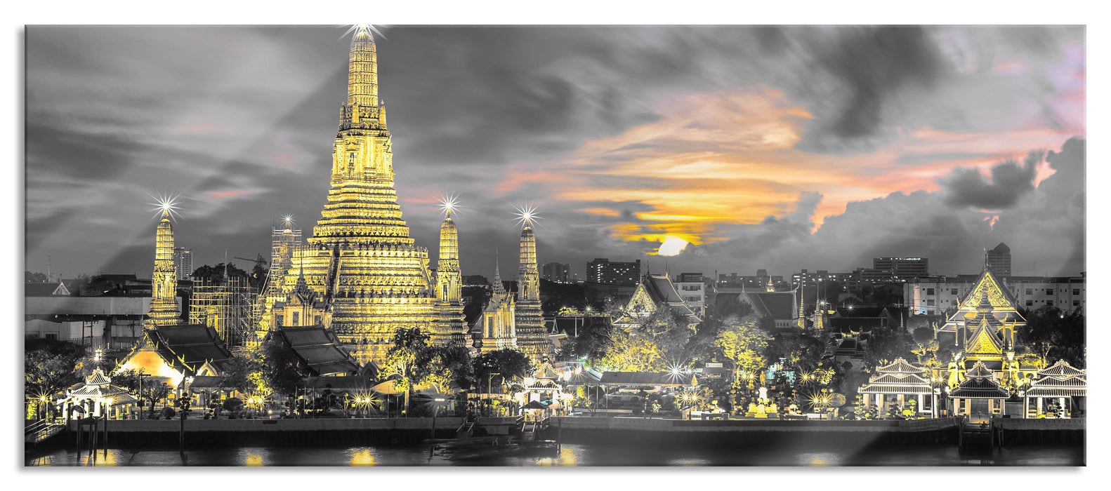 Pixxprint Tempel Bangkok Thailand, Glasbild Panorama