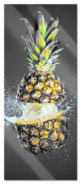 Pixxprint Ananas mit Wasser bespritzt, Glasbild Panorama