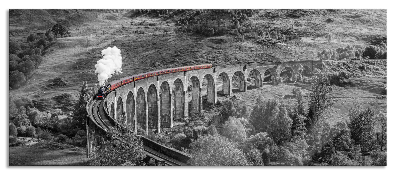 Pixxprint Eisenbahnviadukt in Schottland, Glasbild Panorama