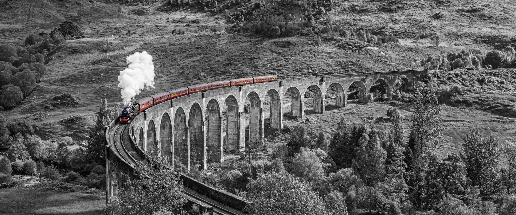 Eisenbahnviadukt in Schottland, Glasbild Panorama