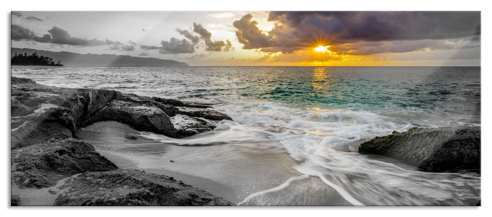 Sonnuntergang auf Hawaii, Glasbild Panorama