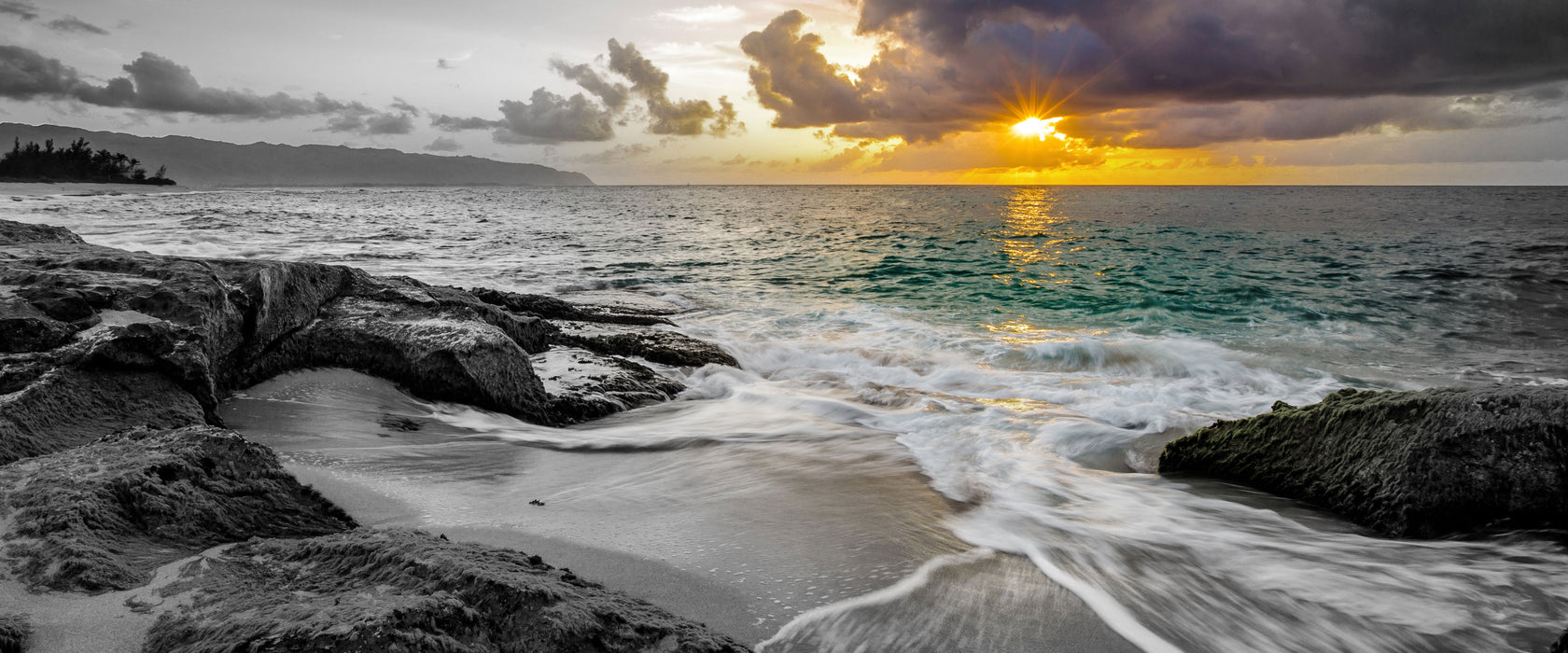 Sonnuntergang auf Hawaii, Glasbild Panorama