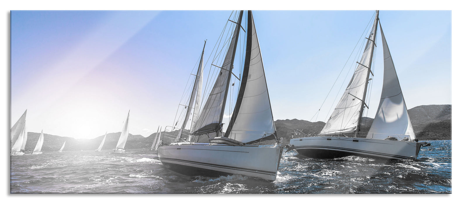 Pixxprint Luxusyachten bei Segelregatta, Glasbild Panorama