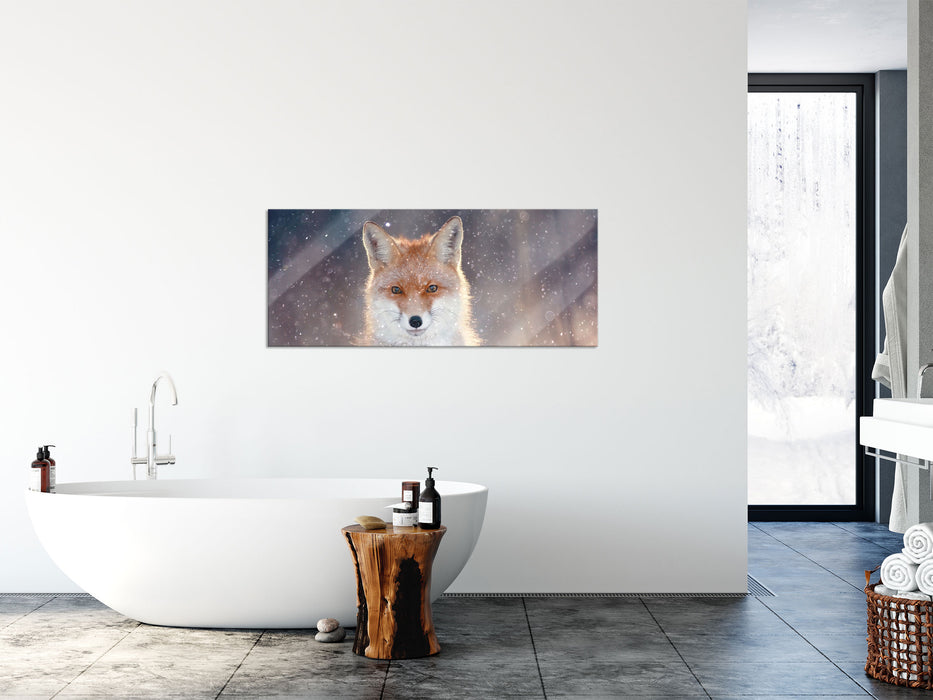 Roter Fuchs im Winter, Glasbild Panorama