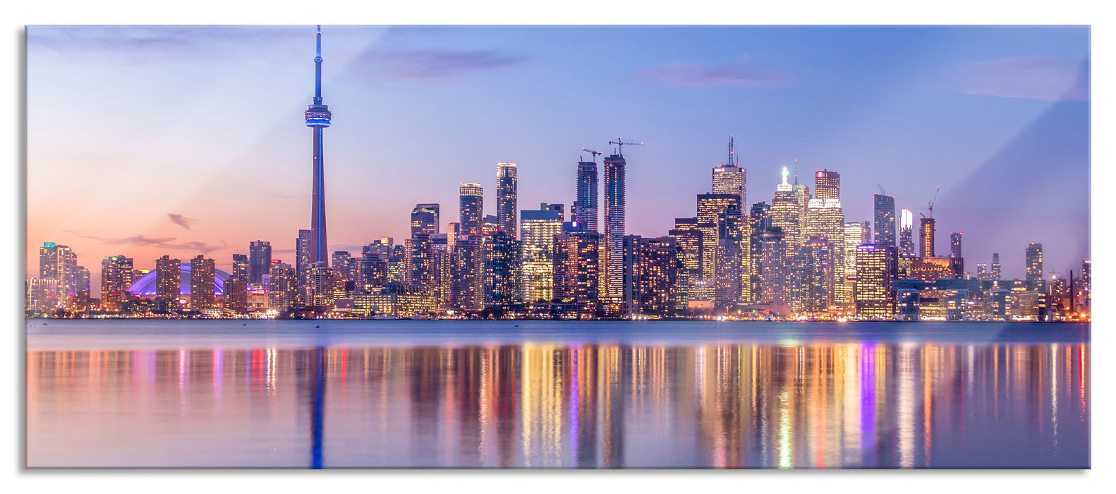 Pixxprint Skyline Toronto in der Abenddämmerung, Glasbild Panorama