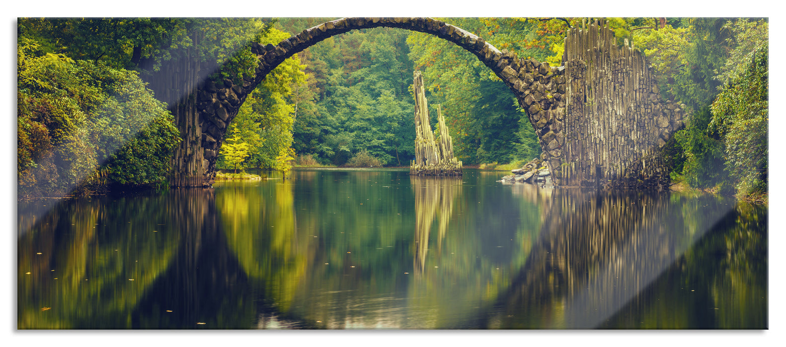 Pixxprint Rakotz-Brücke Kromlau Reflexion, Glasbild Panorama