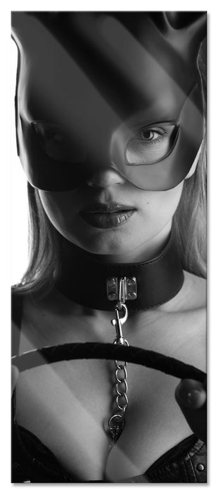 Pixxprint Sexy Frau mit Halsband und Hasenmaske, Glasbild Panorama