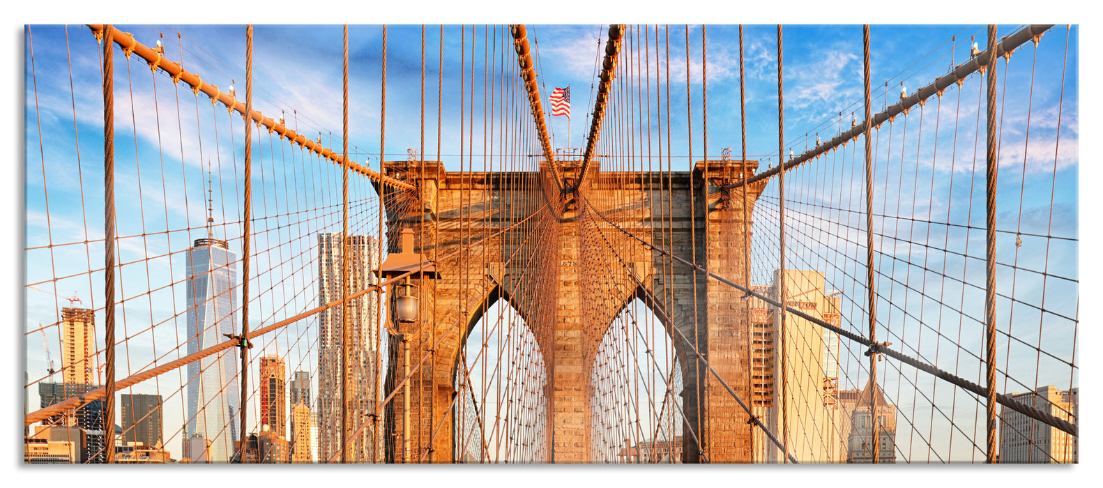 Pixxprint Leere Brooklyn Bridge in New York City, Glasbild Panorama