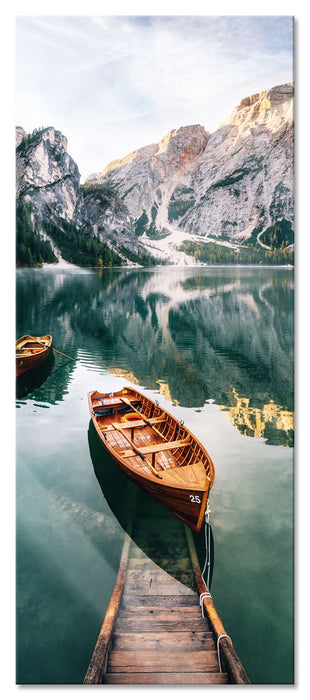 Pixxprint Bootsteg am Pragser Wildsee, Glasbild Panorama