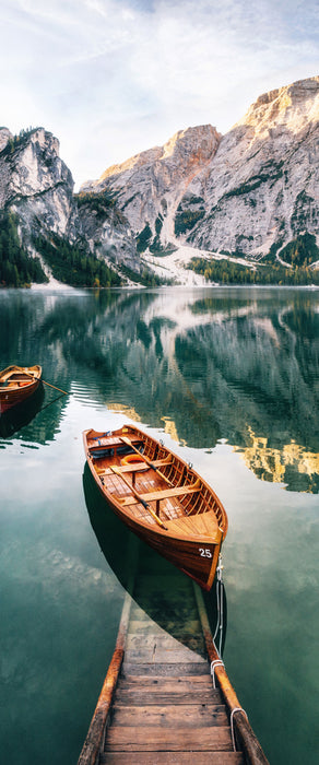 Bootsteg am Pragser Wildsee, Glasbild Panorama