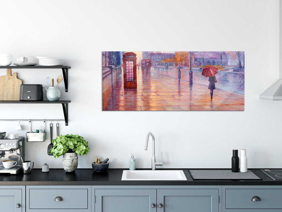 Regentag in London mit Big Ben, Glasbild Panorama