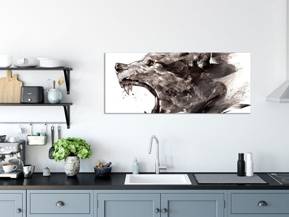 Abstrakter Wolfskopf im Profil, Glasbild Panorama