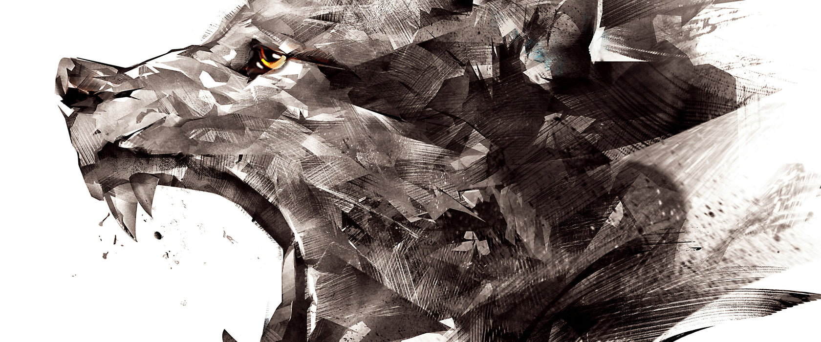 Abstrakter Wolfskopf im Profil, Glasbild Panorama