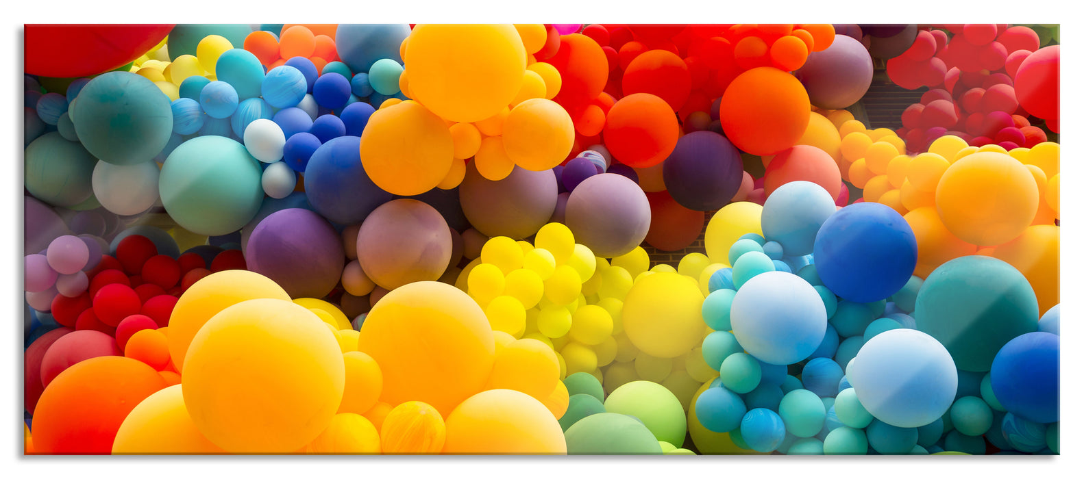 Pixxprint Hunderte bunte Luftballons, Glasbild Panorama