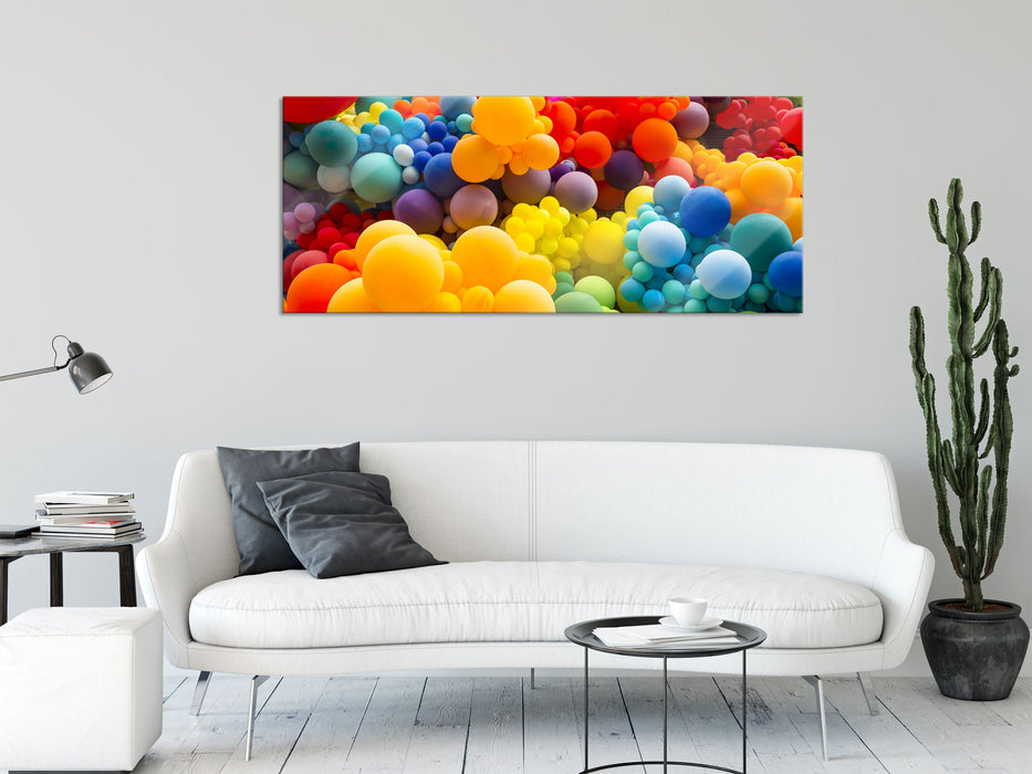 Hunderte bunte Luftballons, Glasbild Panorama