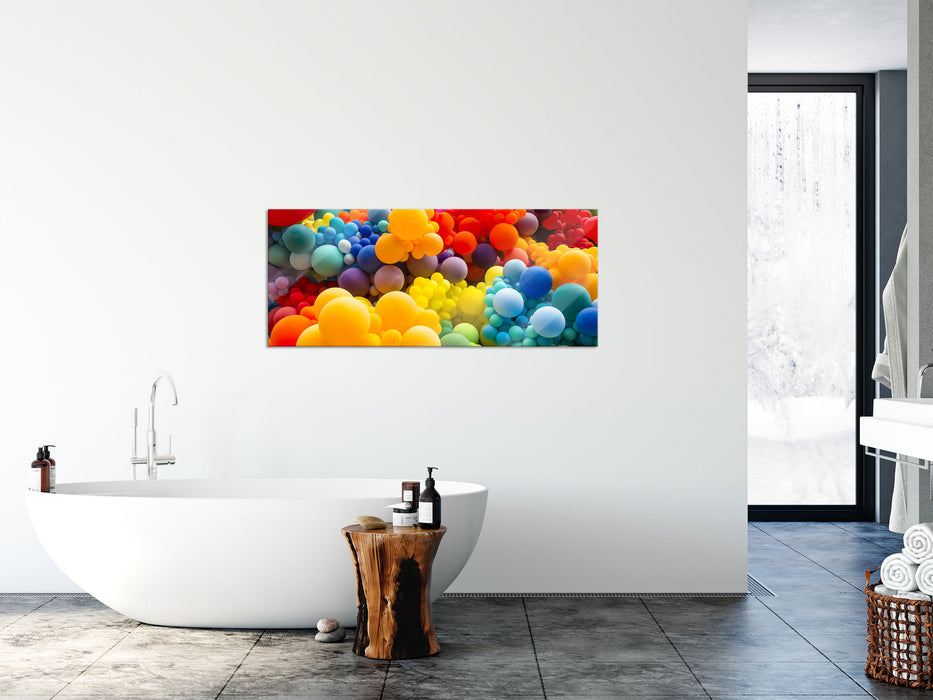 Hunderte bunte Luftballons, Glasbild Panorama