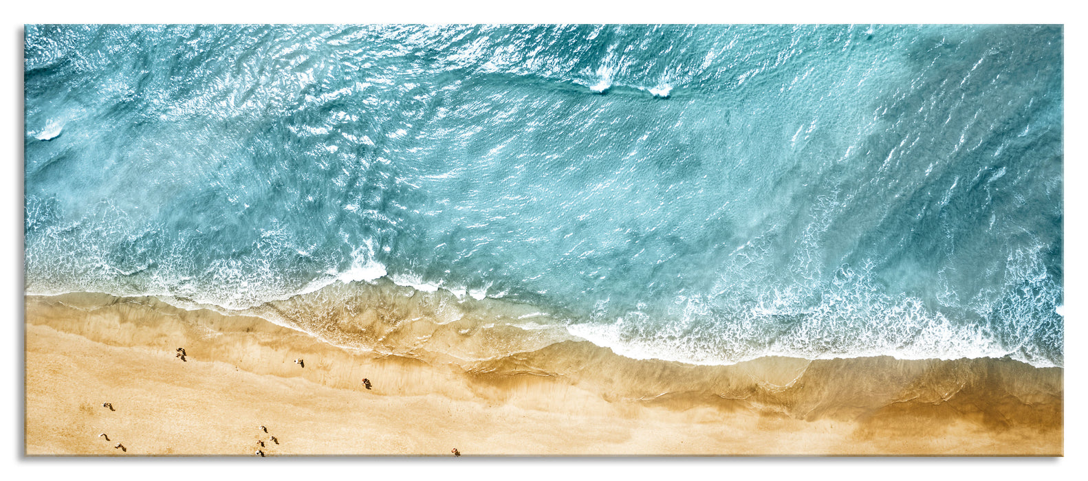 Pixxprint Luftaufnahme von türkisem Meer am Strand, Glasbild Panorama