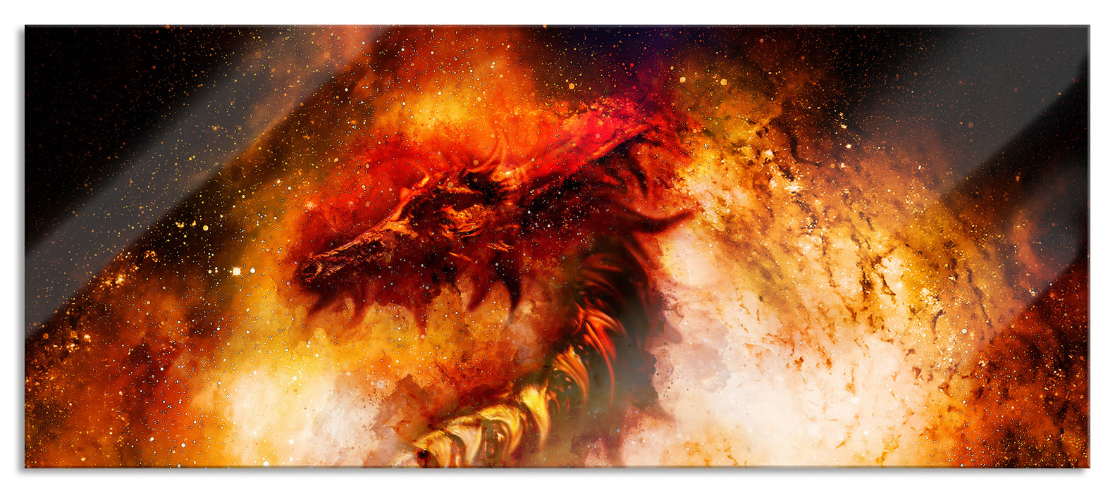 Pixxprint Abstrakter roter Feuerdrachen, Glasbild Panorama