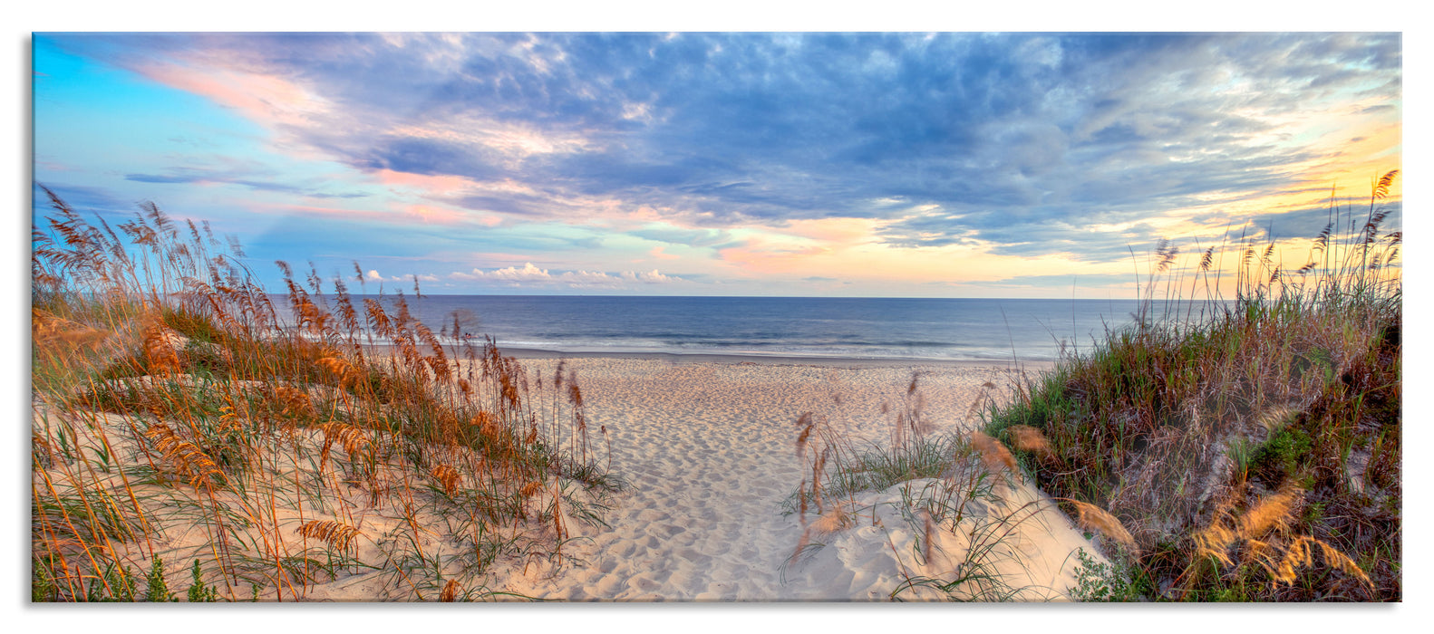 Pixxprint Düneneingang mit Meerblick, Glasbild Panorama