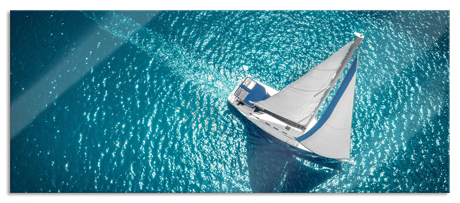 Pixxprint Einsames Segelboot auf dem Meer, Glasbild Panorama