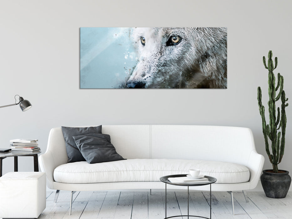 Dreckiger Wolf Nahaufnahme, Glasbild Panorama