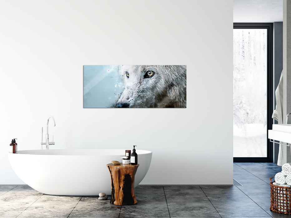 Dreckiger Wolf Nahaufnahme, Glasbild Panorama