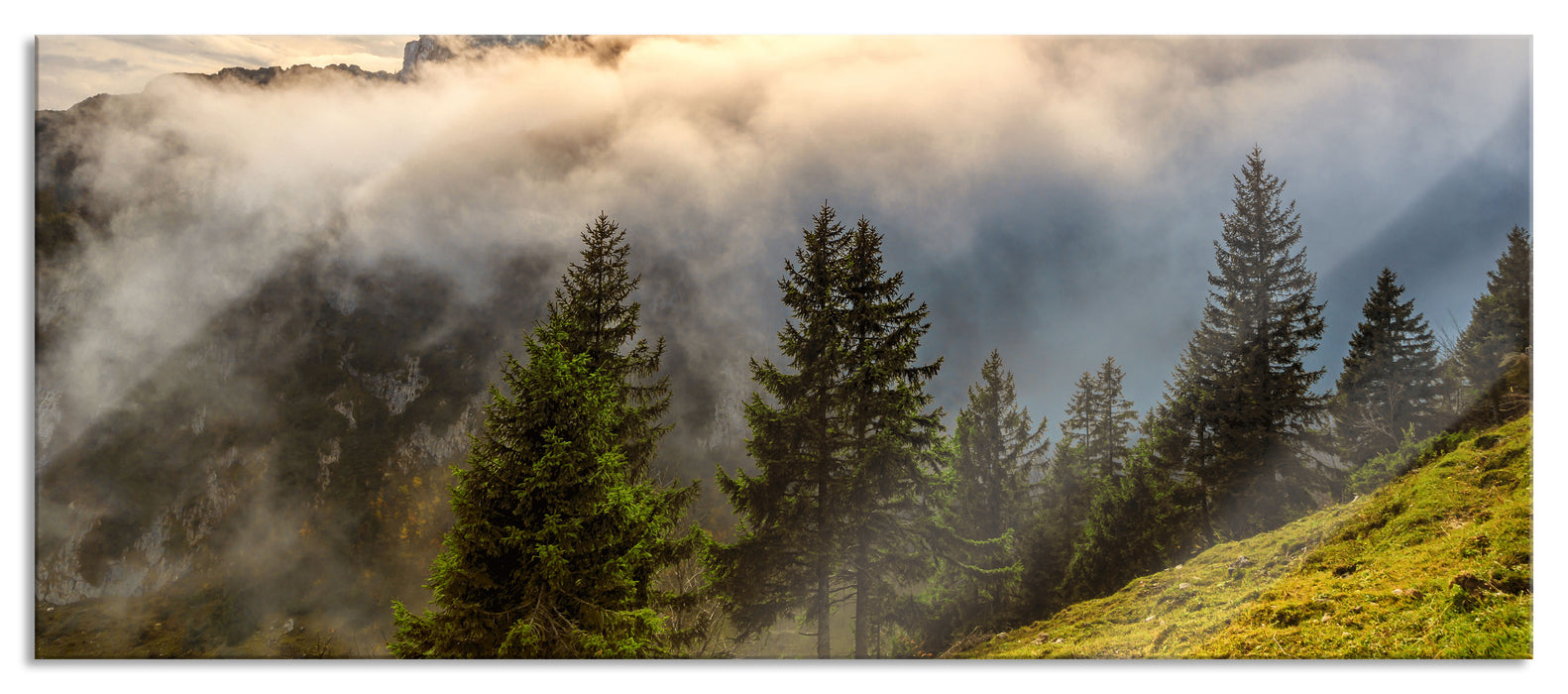 Pixxprint Aufsteigende Wolken in den Dolomiten, Glasbild Panorama