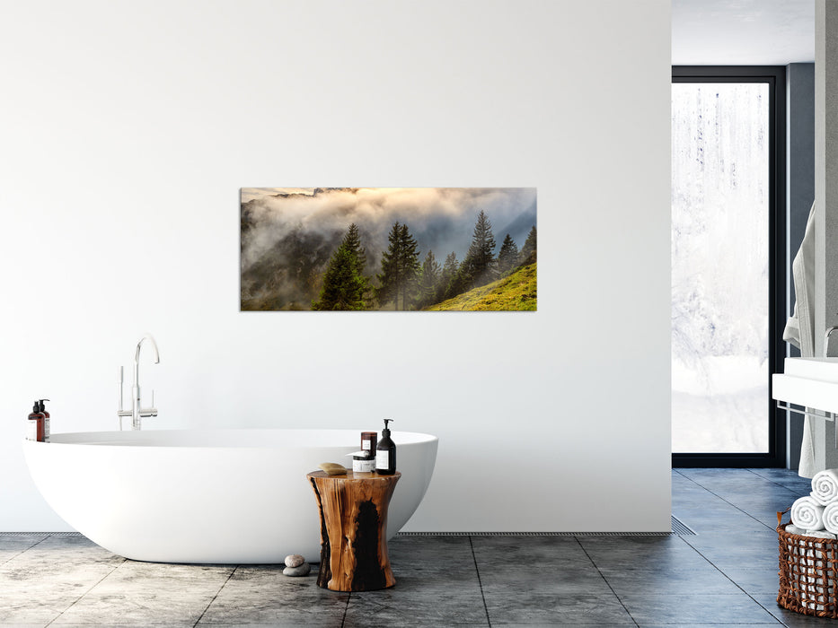 Aufsteigende Wolken in den Dolomiten, Glasbild Panorama