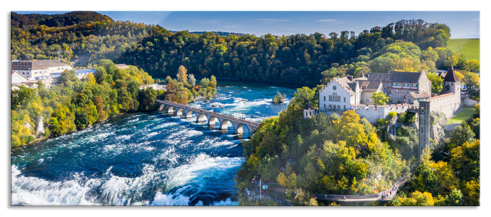 Pixxprint Panorama vom Rheinfall in der Schweiz, Glasbild Panorama