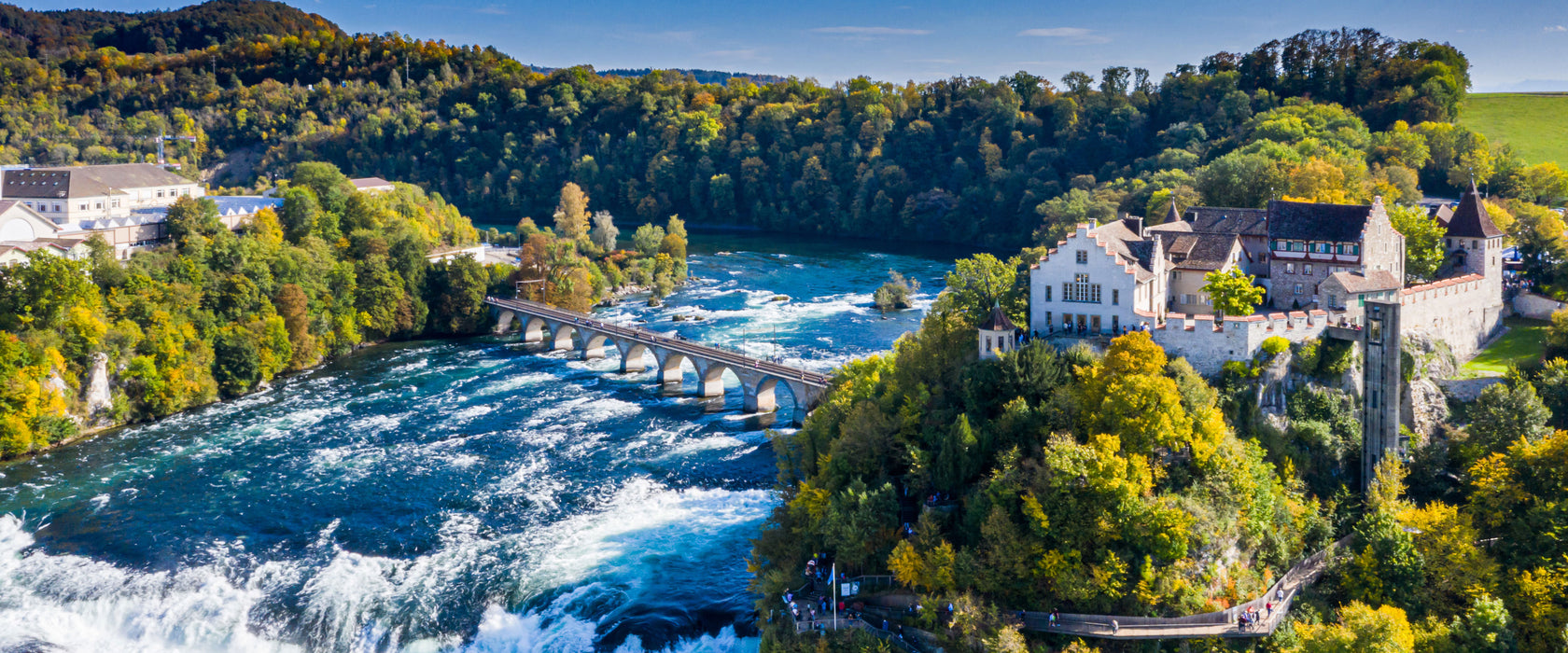 Panorama vom Rheinfall in der Schweiz, Glasbild Panorama