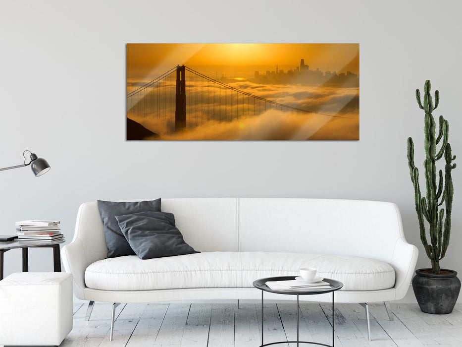 Golden Gate Bridge im Sonnenaufgang, Glasbild Panorama