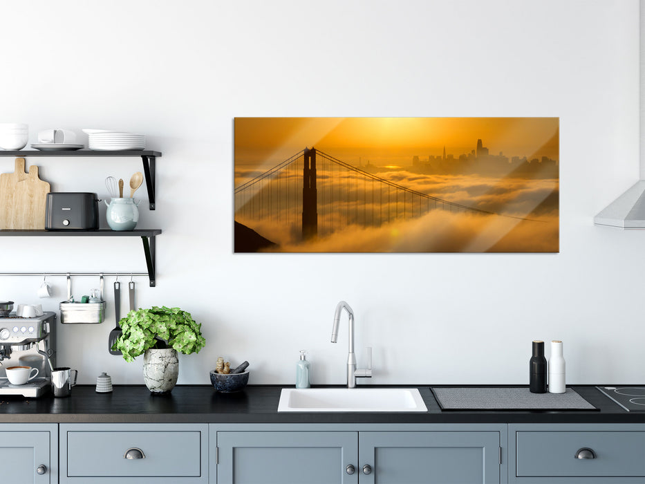 Golden Gate Bridge im Sonnenaufgang, Glasbild Panorama