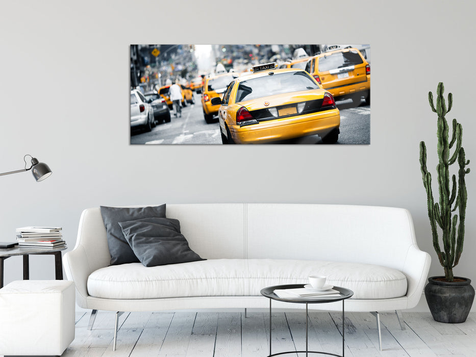 Gelbe Taxis am Times Square in New York, Glasbild Panorama