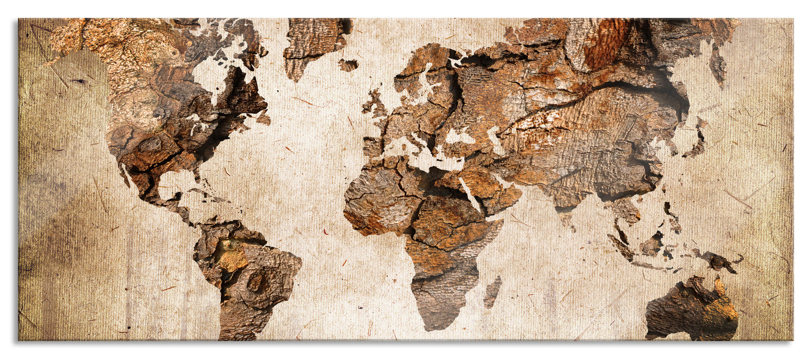 Weltkarte auf altem Holz, Glasbild Panorama