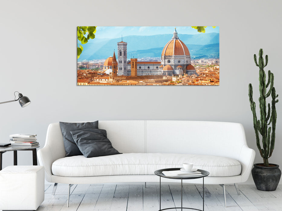 Hausdächer und Kirche in Florenz, Glasbild Panorama