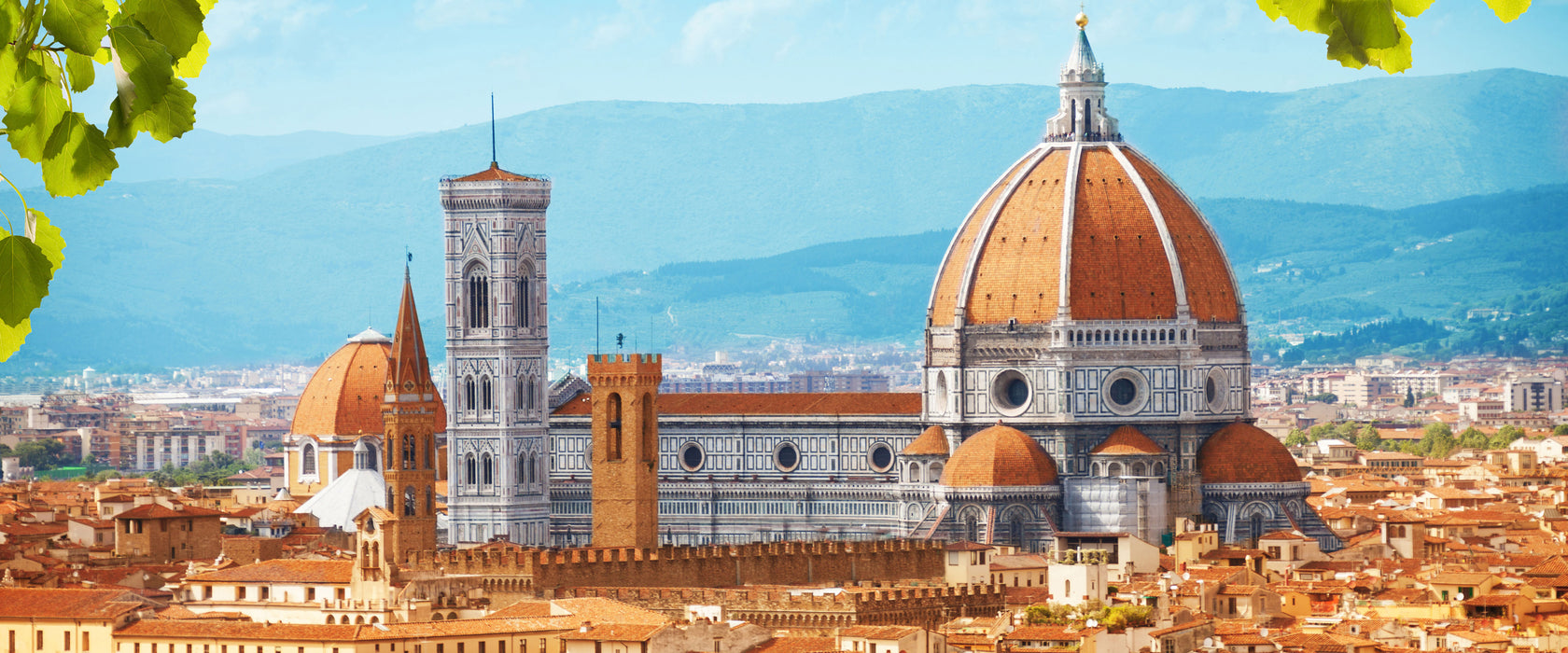 Hausdächer und Kirche in Florenz, Glasbild Panorama