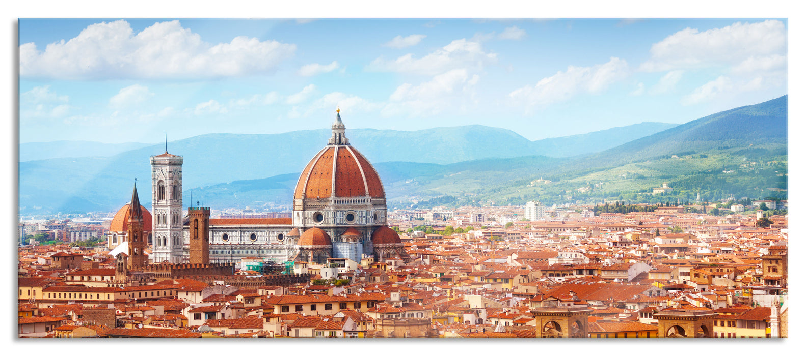 Pixxprint Panoramablick über die Dächer von Florenz, Glasbild Panorama