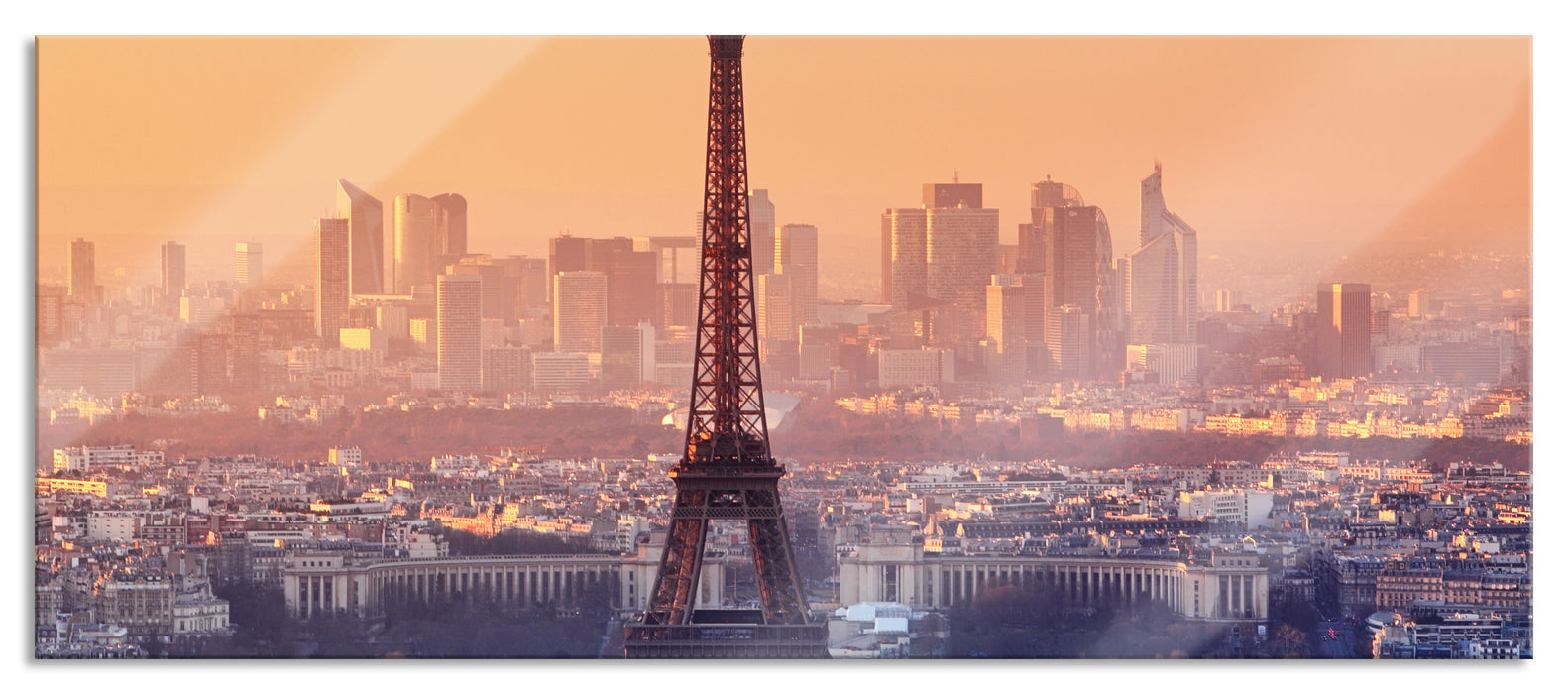 Pixxprint Panorama Eiffelturm bei Sonnenuntergang, Glasbild Panorama