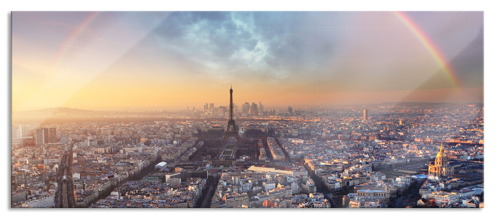 Pixxprint Panorama Regenbogen über Paris, Glasbild Panorama