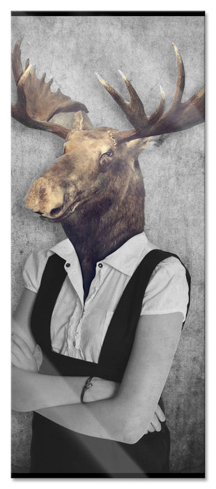 Pixxprint Elchkopf mit Menschenkörper B&W Detail, Glasbild Panorama