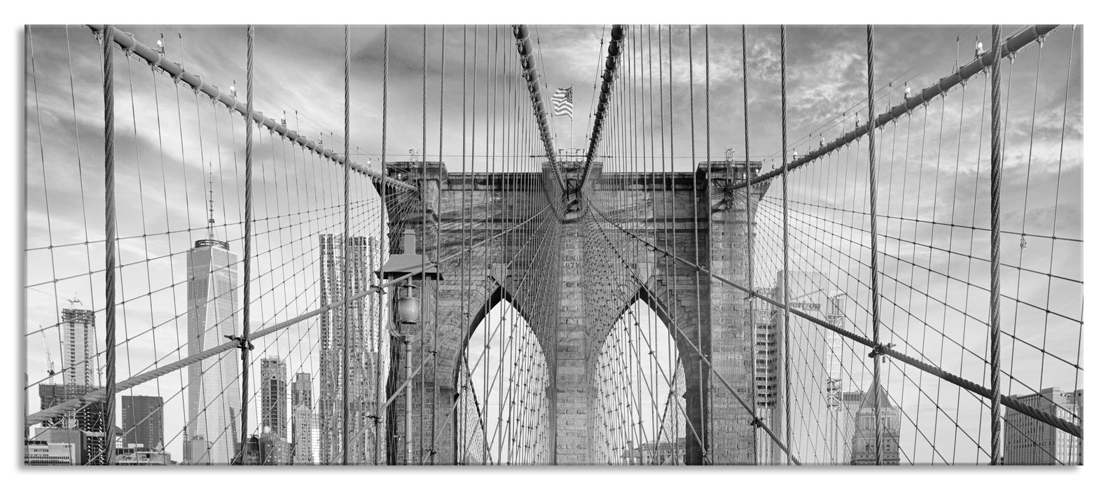 Pixxprint Leere Brooklyn Bridge in New York City B&W Detail, Glasbild Panorama