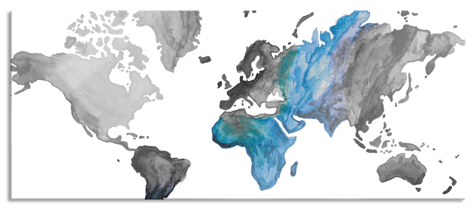 Pixxprint Bunte Weltkarte in Aquarell-Farben B&W Detail, Glasbild Panorama