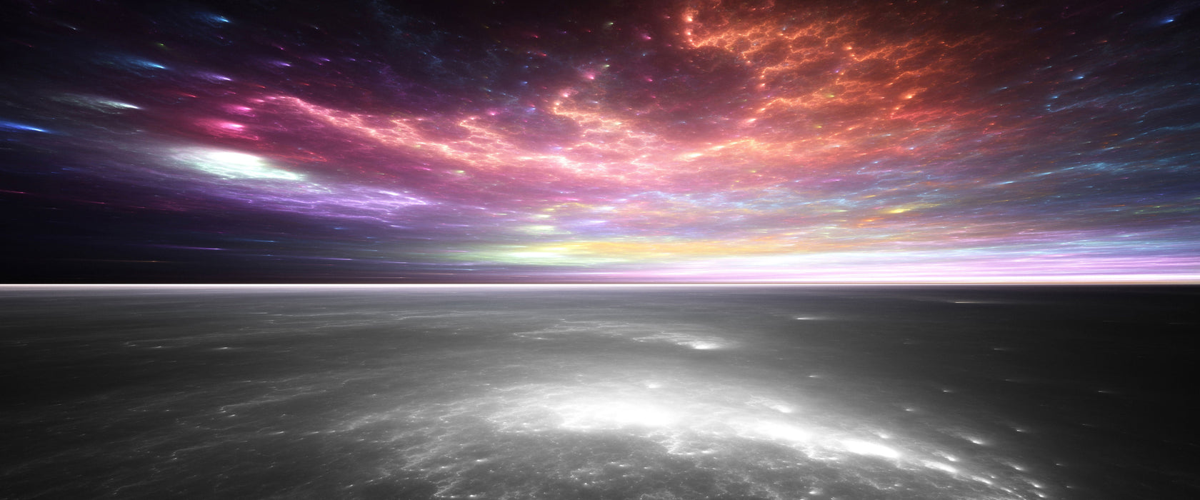 Horizont unter bunter Wolkendecke B&W Detail, Glasbild Panorama