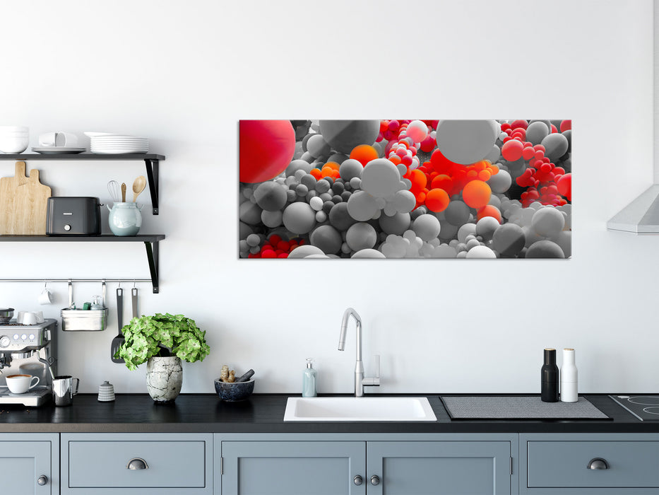 Hunderte bunte Luftballons B&W Detail, Glasbild Panorama