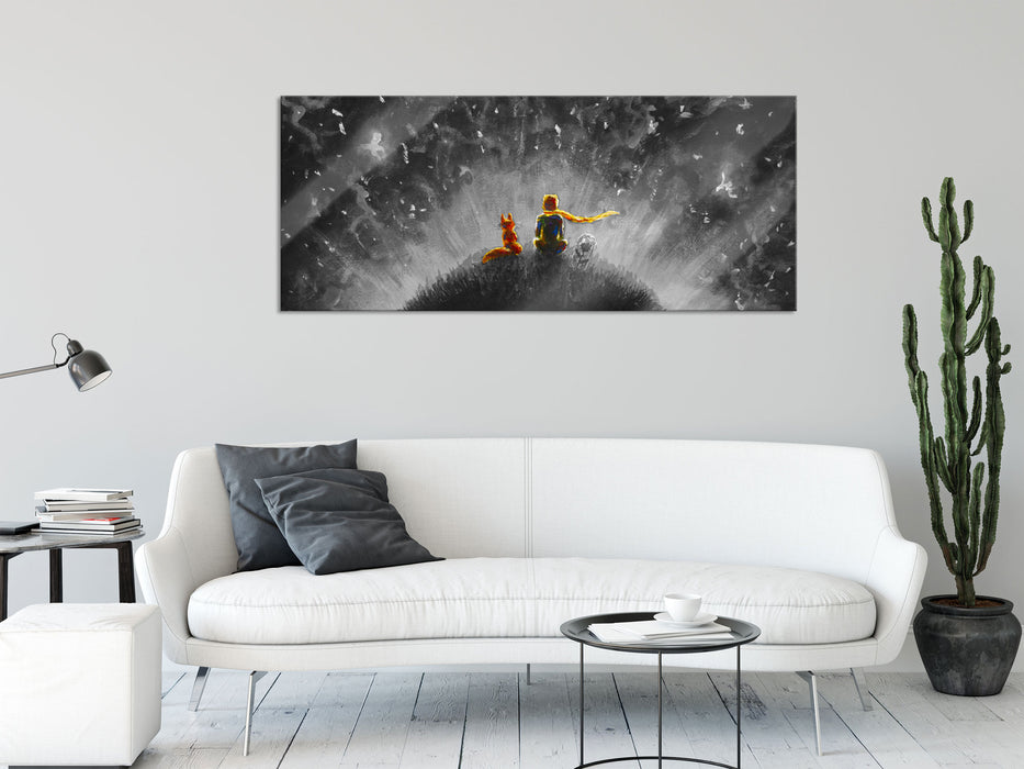 Ölgemälde "Der kleine Prinz" B&W Detail, Glasbild Panorama