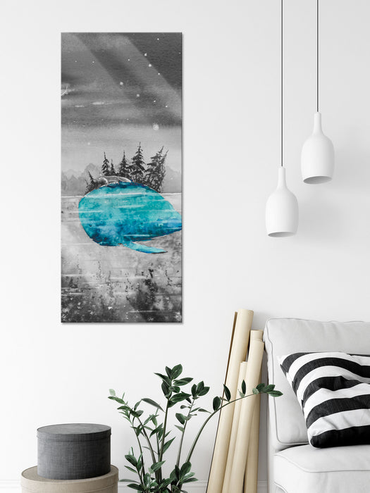 Fuchs reitet auf Wal bei Nacht B&W Detail, Glasbild Panorama