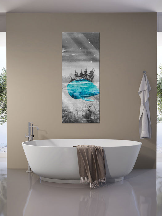 Fuchs reitet auf Wal bei Nacht B&W Detail, Glasbild Panorama