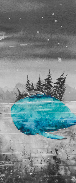 Fuchs reitet auf Wal bei Nacht B&W Detail, Glasbild Panorama